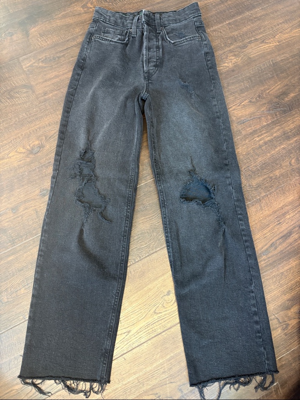WILD FABLE Womens 00 Black Distressed highest rise Straight-Leg Jeans